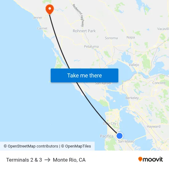 Terminals 2 & 3 to Monte Rio, CA map