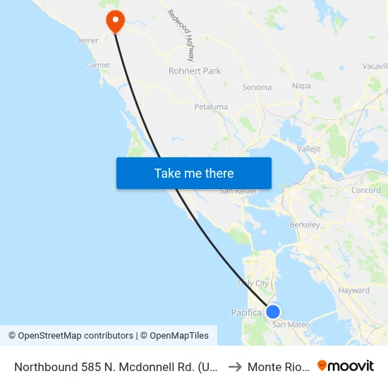 Northbound 585 N. Mcdonnell Rd. (Ual Cargo) to Monte Rio, CA map