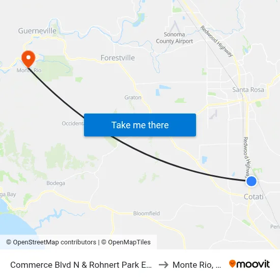 Commerce Blvd N & Rohnert Park Expy to Monte Rio, CA map