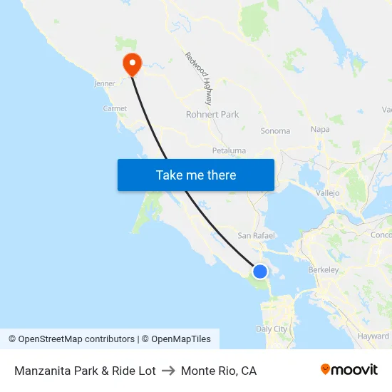 Manzanita Park & Ride Lot to Monte Rio, CA map
