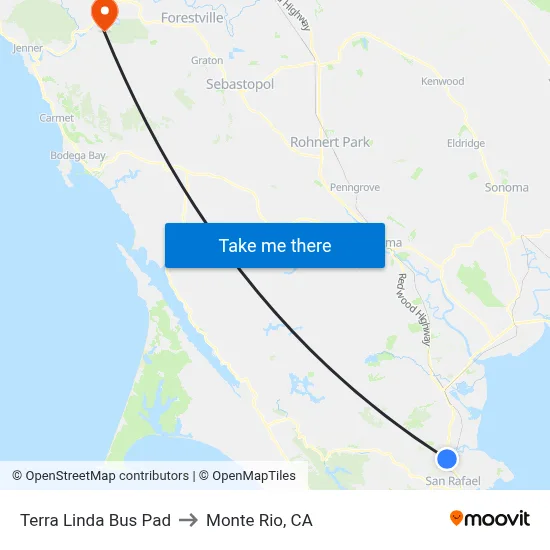 Terra Linda Bus Pad to Monte Rio, CA map