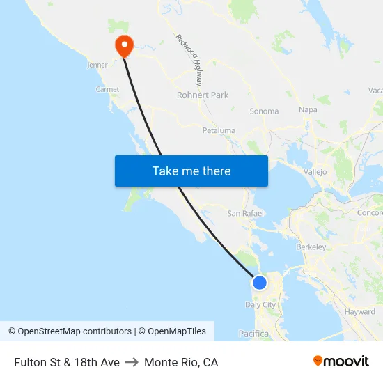 Fulton St & 18th Ave to Monte Rio, CA map