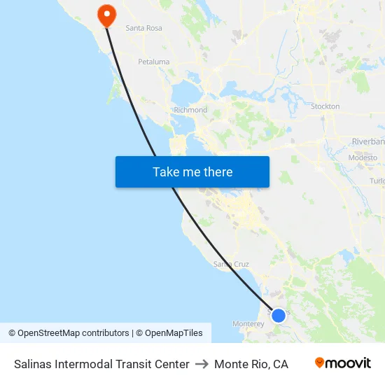 Salinas Intermodal Transit Center to Monte Rio, CA map