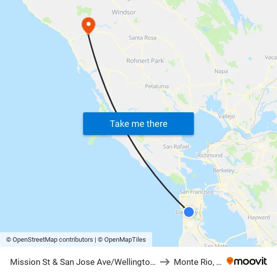 Mission St & San Jose Ave/Wellington Ave to Monte Rio, CA map
