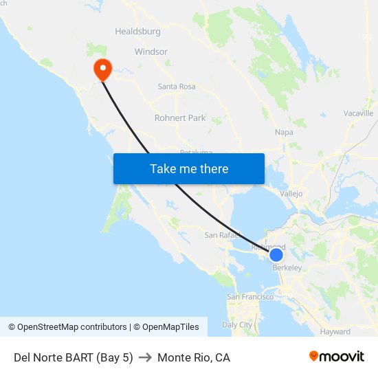 Del Norte BART (Bay 5) to Monte Rio, CA map