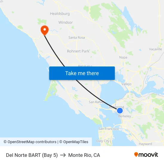 Del Norte BART (Bay 5) to Monte Rio, CA map