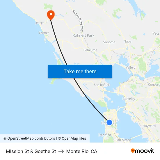 Mission St & Goethe St to Monte Rio, CA map