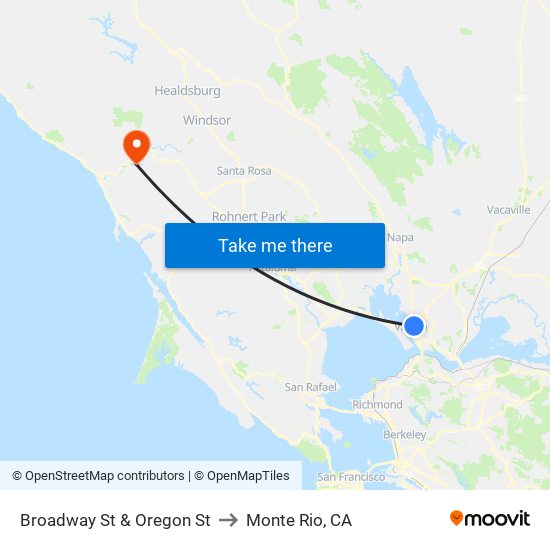 Broadway St & Oregon St to Monte Rio, CA map