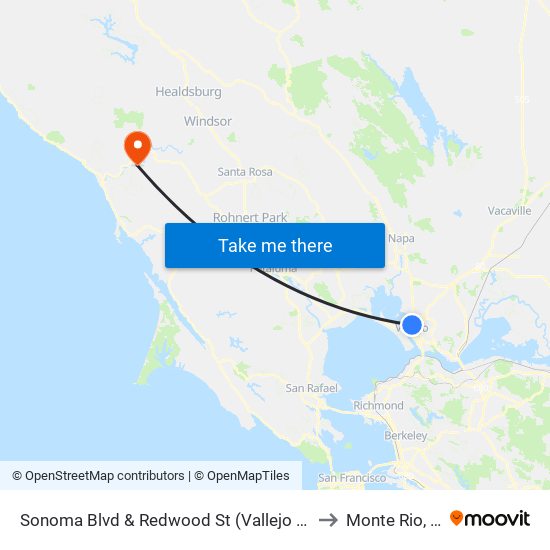 Sonoma Blvd & Redwood St (Vallejo Plaza) to Monte Rio, CA map