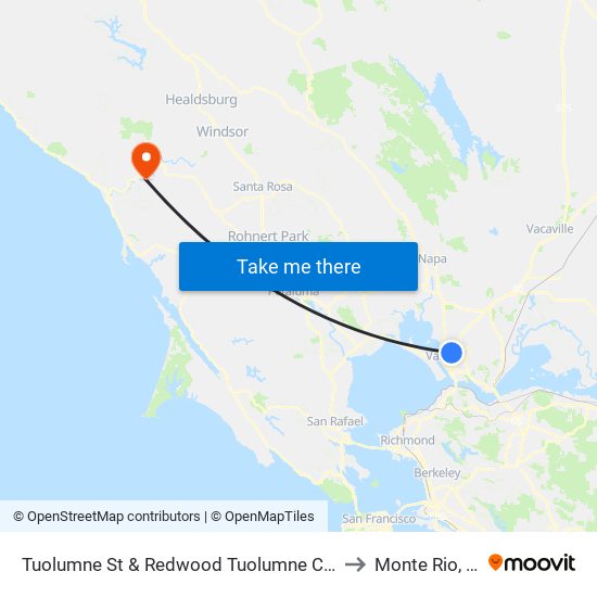 Tuolumne St & Redwood Tuolumne Center to Monte Rio, CA map