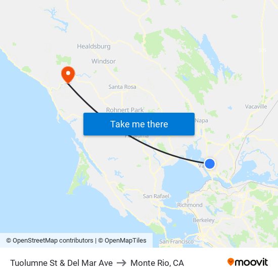 Tuolumne St & Del Mar Ave to Monte Rio, CA map