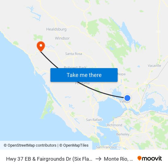 Hwy 37 EB & Fairgrounds Dr (Six Flags) to Monte Rio, CA map