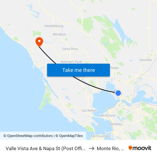 Valle Vista Ave & Napa St (Post Office) to Monte Rio, CA map