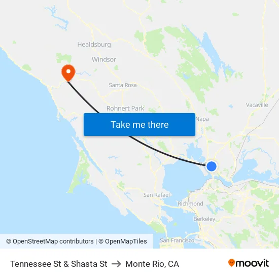 Tennessee St & Shasta St to Monte Rio, CA map