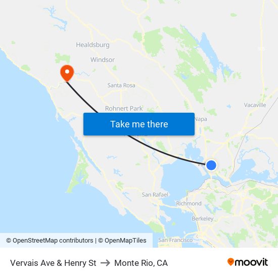 Vervais Ave & Henry St to Monte Rio, CA map