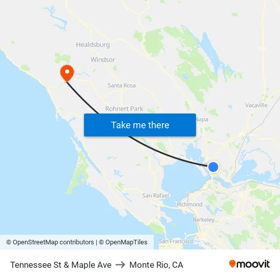 Tennessee St & Maple Ave to Monte Rio, CA map