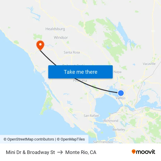 Mini Dr & Broadway St to Monte Rio, CA map