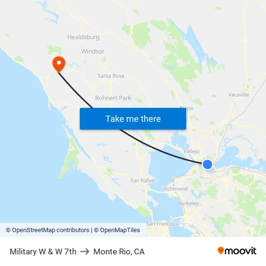 Military W & W 7th to Monte Rio, CA map