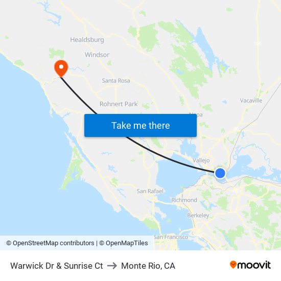 Warwick Dr & Sunrise Ct to Monte Rio, CA map