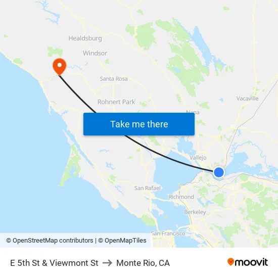 E 5th St & Viewmont St to Monte Rio, CA map