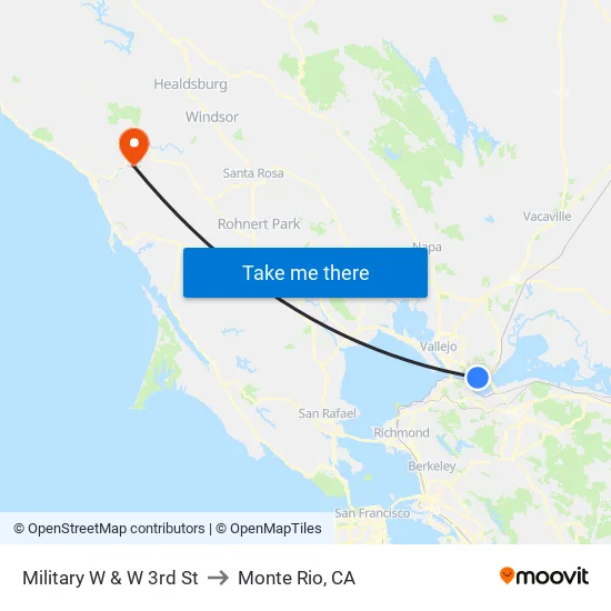 Military W & W 3rd St to Monte Rio, CA map