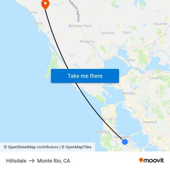 Hillsdale to Monte Rio, CA map