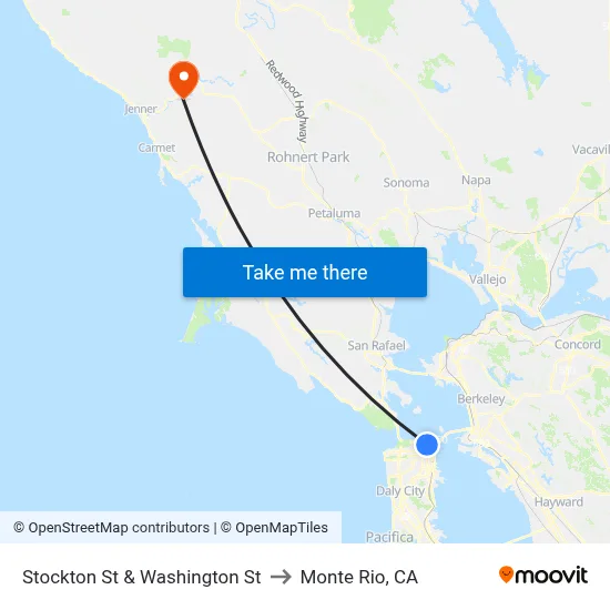 Stockton St & Washington St to Monte Rio, CA map