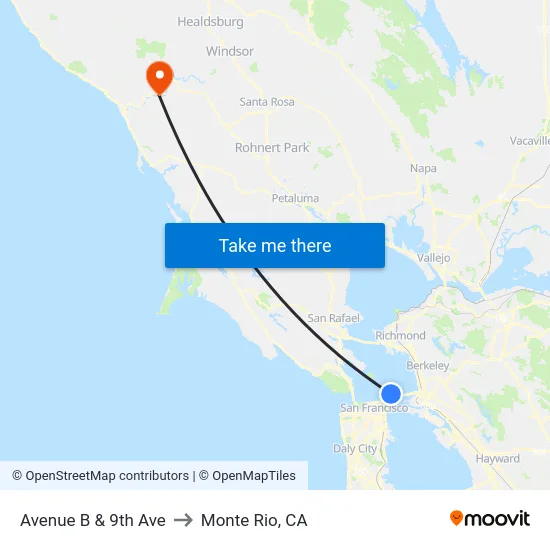 Avenue B & 9th Ave to Monte Rio, CA map