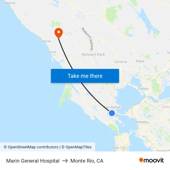 Marin General Hospital to Monte Rio, CA map