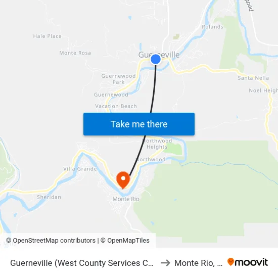 Guerneville (West County Services Center) to Monte Rio, CA map