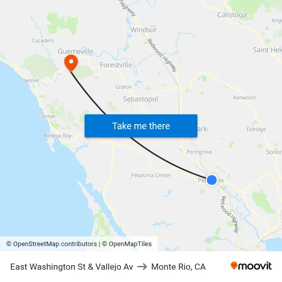 East Washington St & Vallejo Av to Monte Rio, CA map