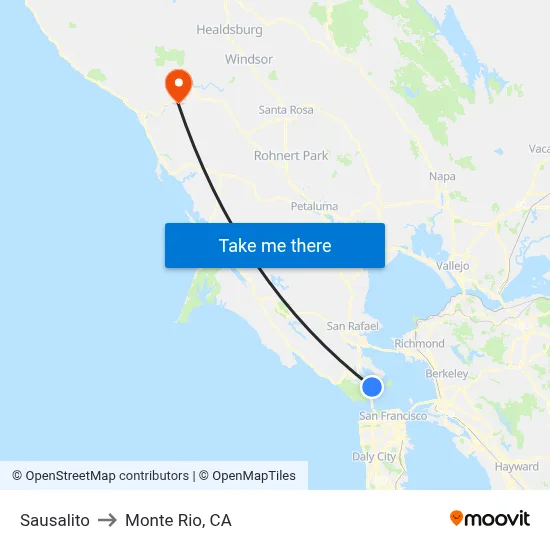 Sausalito to Monte Rio, CA map