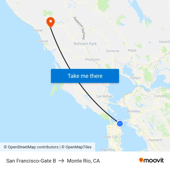 San Francisco-Gate B to Monte Rio, CA map