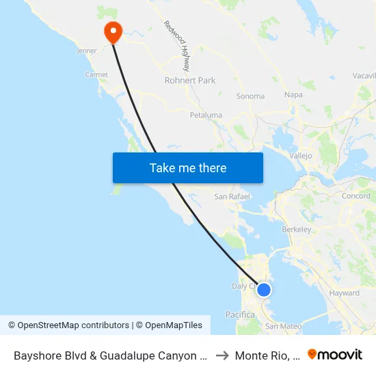 Bayshore Blvd & Guadalupe Canyon Pkwy to Monte Rio, CA map