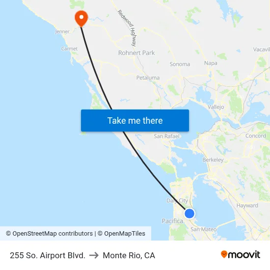 255 So. Airport Blvd. to Monte Rio, CA map