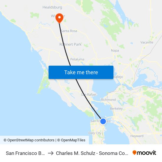 San Francisco Bus Station to Charles M. Schulz - Sonoma County Airport (STS) map