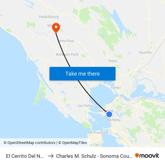 El Cerrito Del Norte BART to Charles M. Schulz - Sonoma County Airport (STS) map
