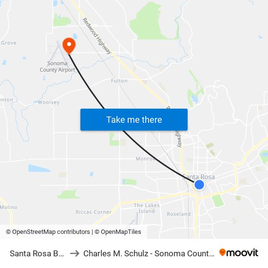 Santa Rosa Bus Stop to Charles M. Schulz - Sonoma County Airport (STS) map