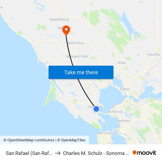 San Rafael (San Rafael Transit Ctr) to Charles M. Schulz - Sonoma County Airport (STS) map