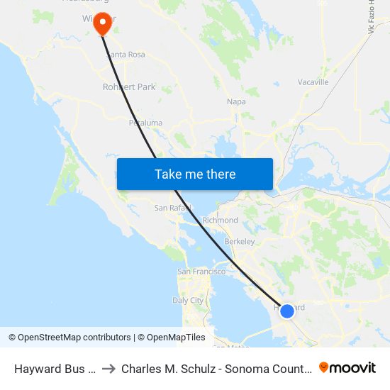 Hayward Bus Station to Charles M. Schulz - Sonoma County Airport (STS) map