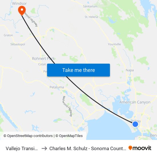 Vallejo Transit Center to Charles M. Schulz - Sonoma County Airport (STS) map