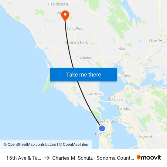 15th Ave & Taraval St to Charles M. Schulz - Sonoma County Airport (STS) map