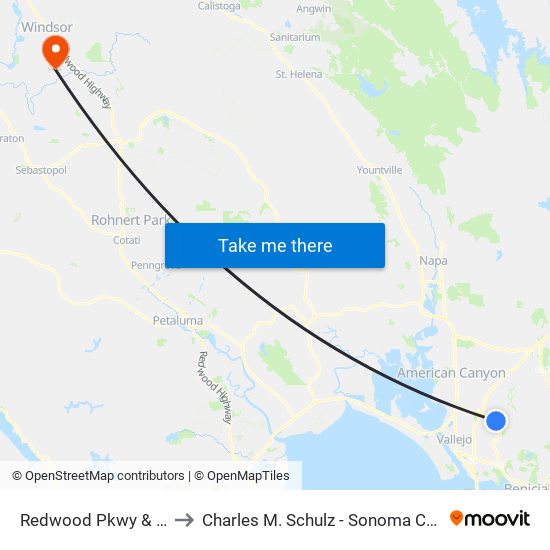 Redwood Pkwy & Cabernet Dr to Charles M. Schulz - Sonoma County Airport (STS) map