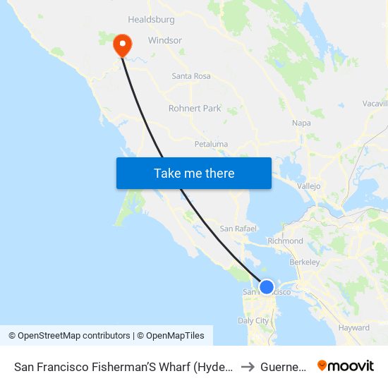 San Francisco Fisherman’S Wharf (Hyde/Beach) to Guerneville map