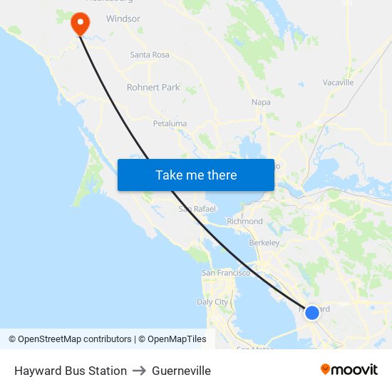 Hayward Bus Station to Guerneville map