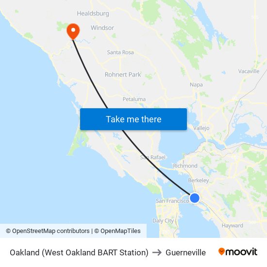 Oakland (West Oakland BART Station) to Guerneville map