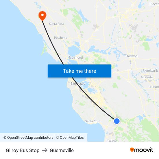 Gilroy Bus Stop to Guerneville map