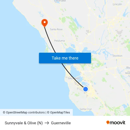 Sunnyvale & Olive (N) to Guerneville map