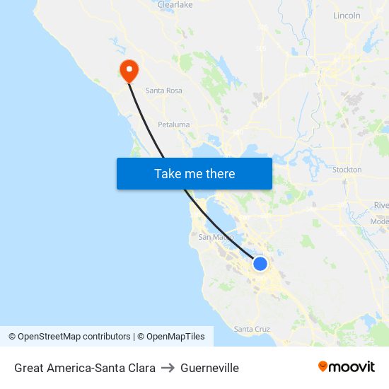 Great America-Santa Clara to Guerneville map