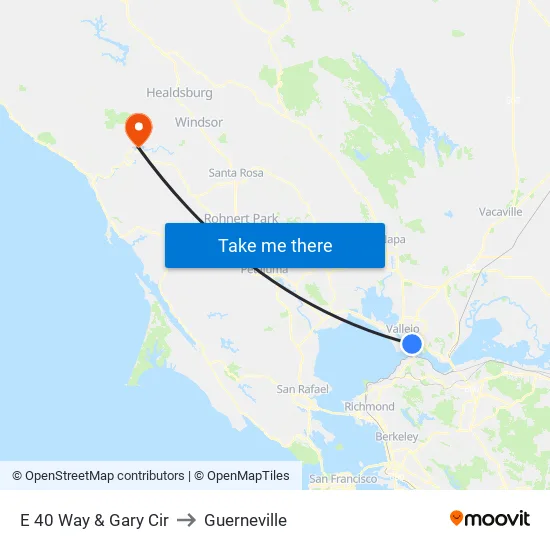 E 40 Way & Gary Cir to Guerneville map